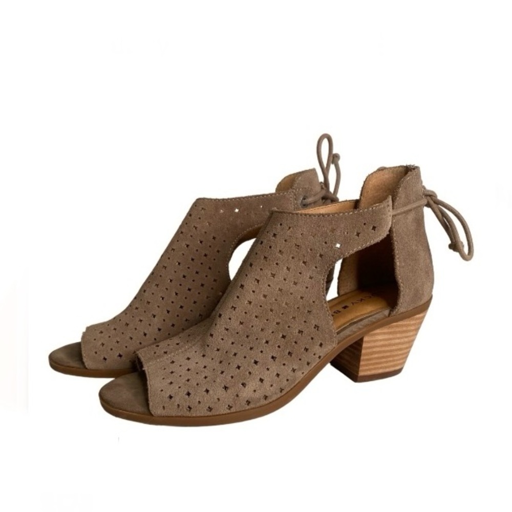 NWT LUCKY BRAND BRACY TAN LASER CUT PEEP TOE BLOCK HEEL BOOTIE SHOE 8.5